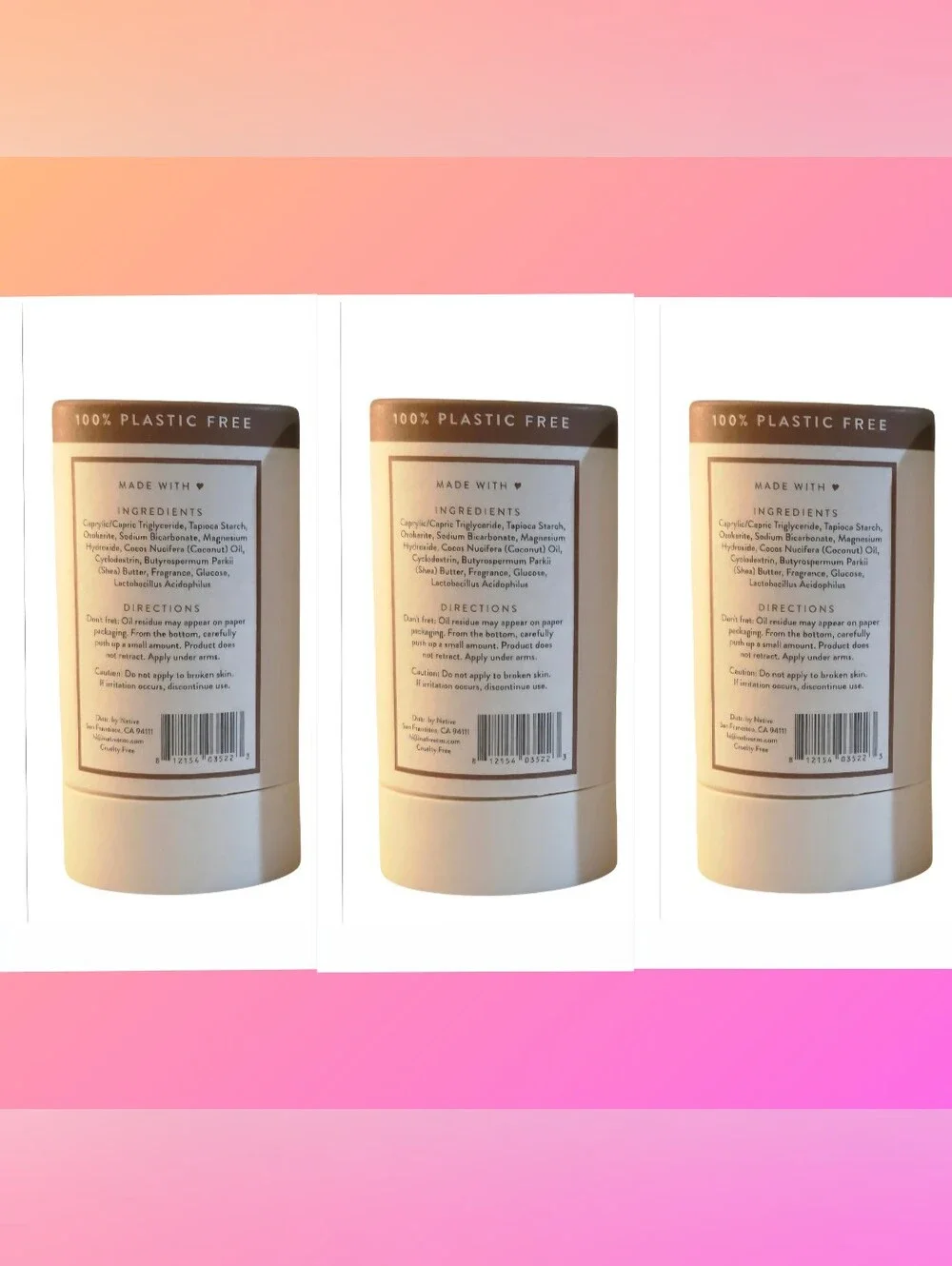 Native Plastic Free Deodorant Sticks 3pk New Vanilla & Coconut 2.65oz Each